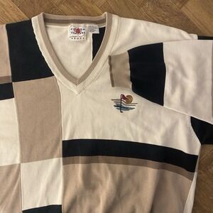 Vintage Cotton Traders Sport Sweater Mens XL Golf Patchwork 90s Colorblock